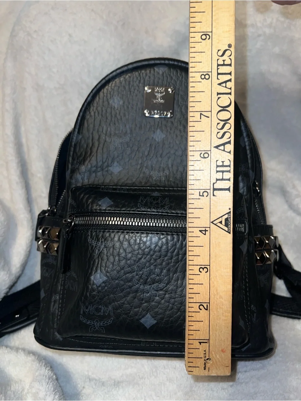 MCM coated canvas small stark side studs backpack (has authenticity paper)